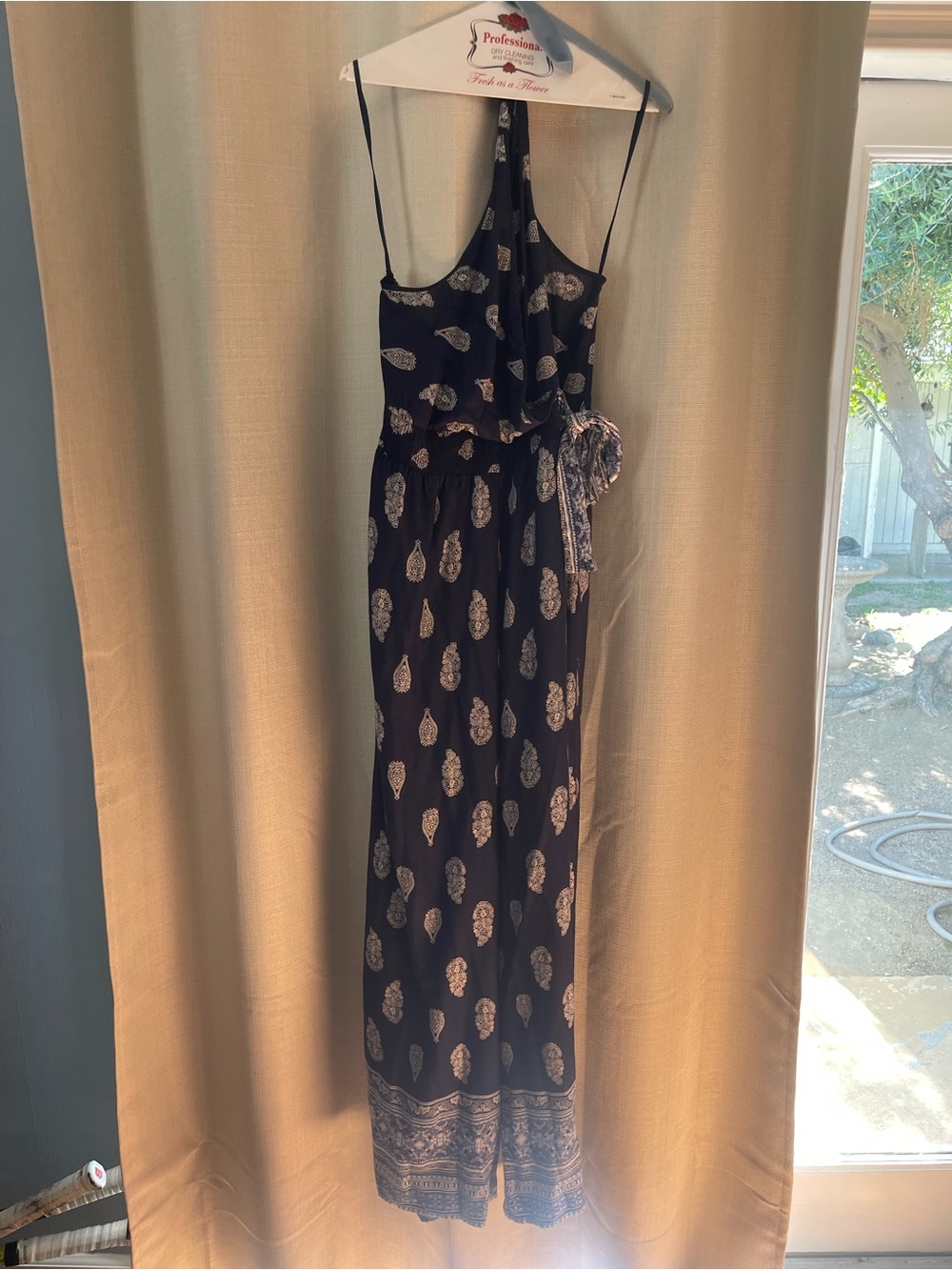 Band of Gypsies Navy Paisley Halter Jumpsuit with Waist Tie